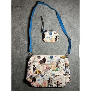 Colorful Cartoon Print Crossbody Bag With Matching Coin Purse Cute Sayings